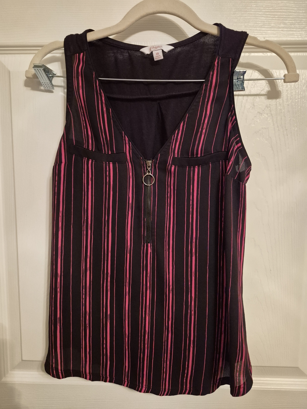 Candie's Black Tank Top with Pink Stripe Zip Front Detail